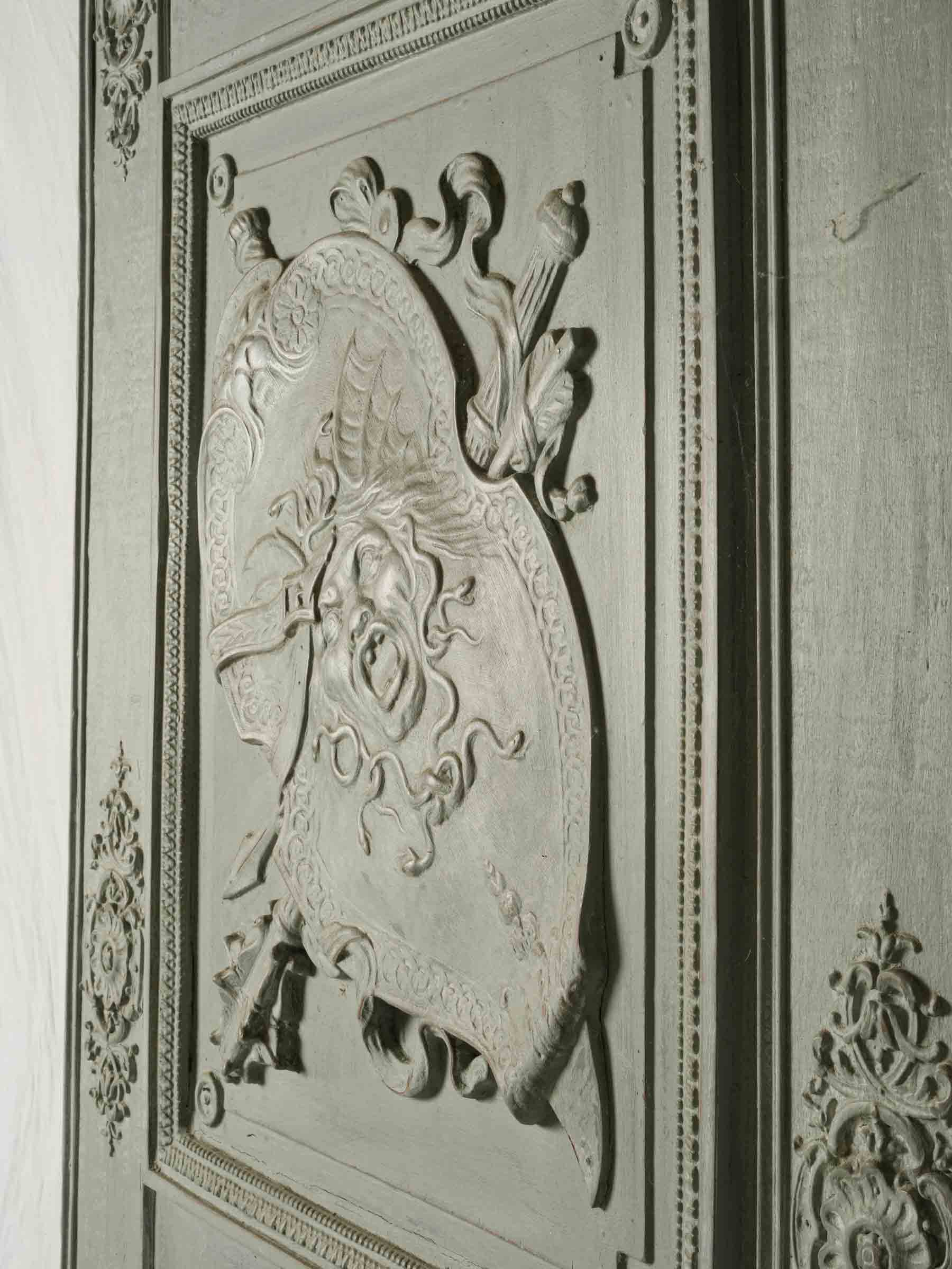 Large Louis XVI Style Trumeau Mirror w/ Sage-Gray Painted Finish - 75½" x 44"
