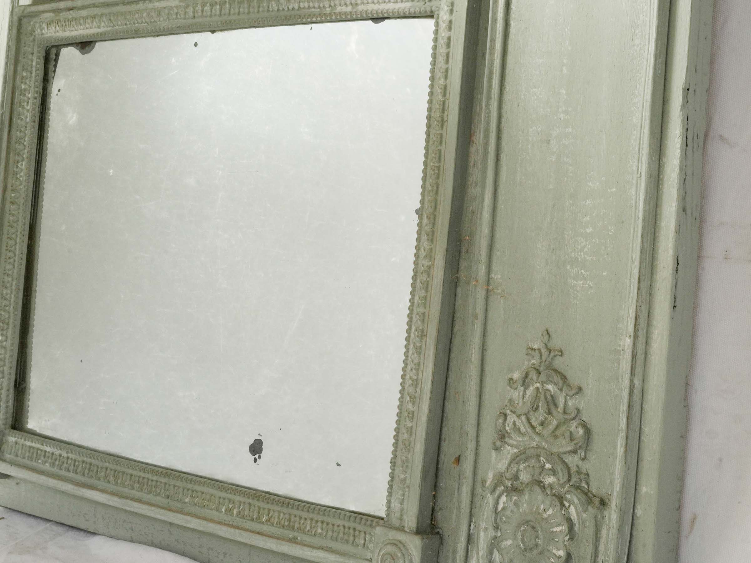 Large Louis XVI Style Trumeau Mirror w/ Sage-Gray Painted Finish - 75½" x 44"