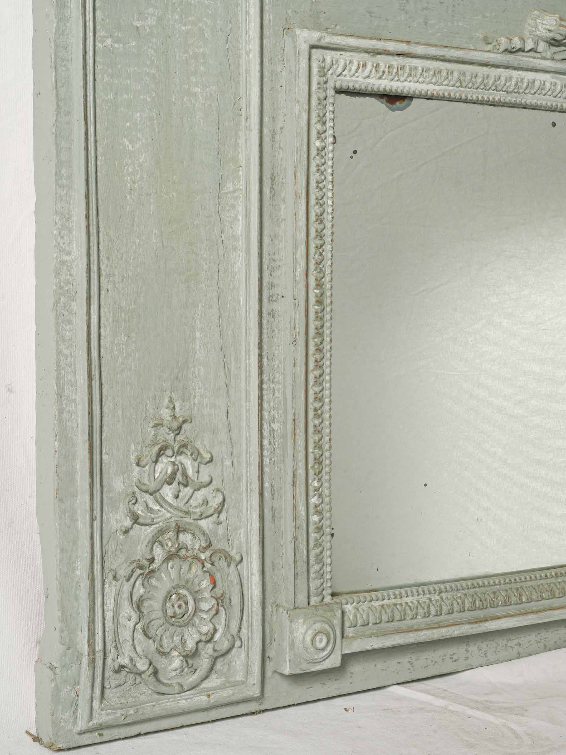 Large Louis XVI Style Trumeau Mirror w/ Sage-Gray Painted Finish - 75½" x 44"