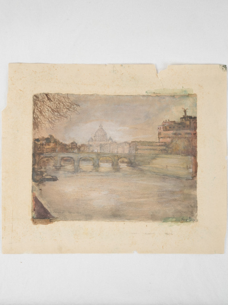Vintage pastel artwork, Castel Sant'Angelo
