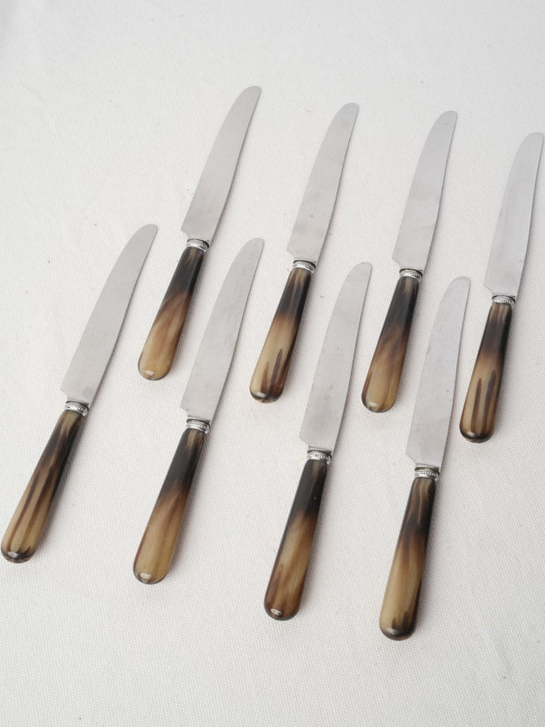 Elegant Set of Eight Thiers Table Knives W/ Faux Horn Handles - 24