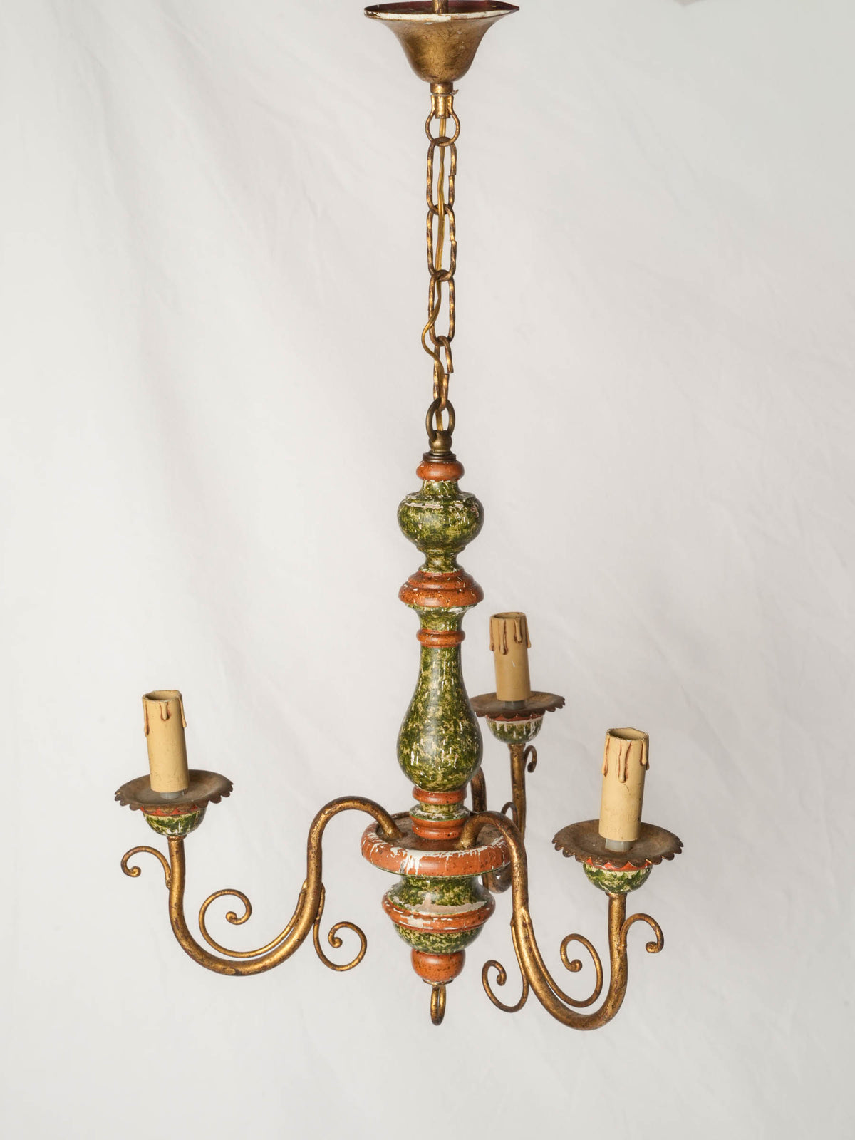 Pair of 1970s Florentine Painted Three-Light Chandeliers - 26" x 15"
