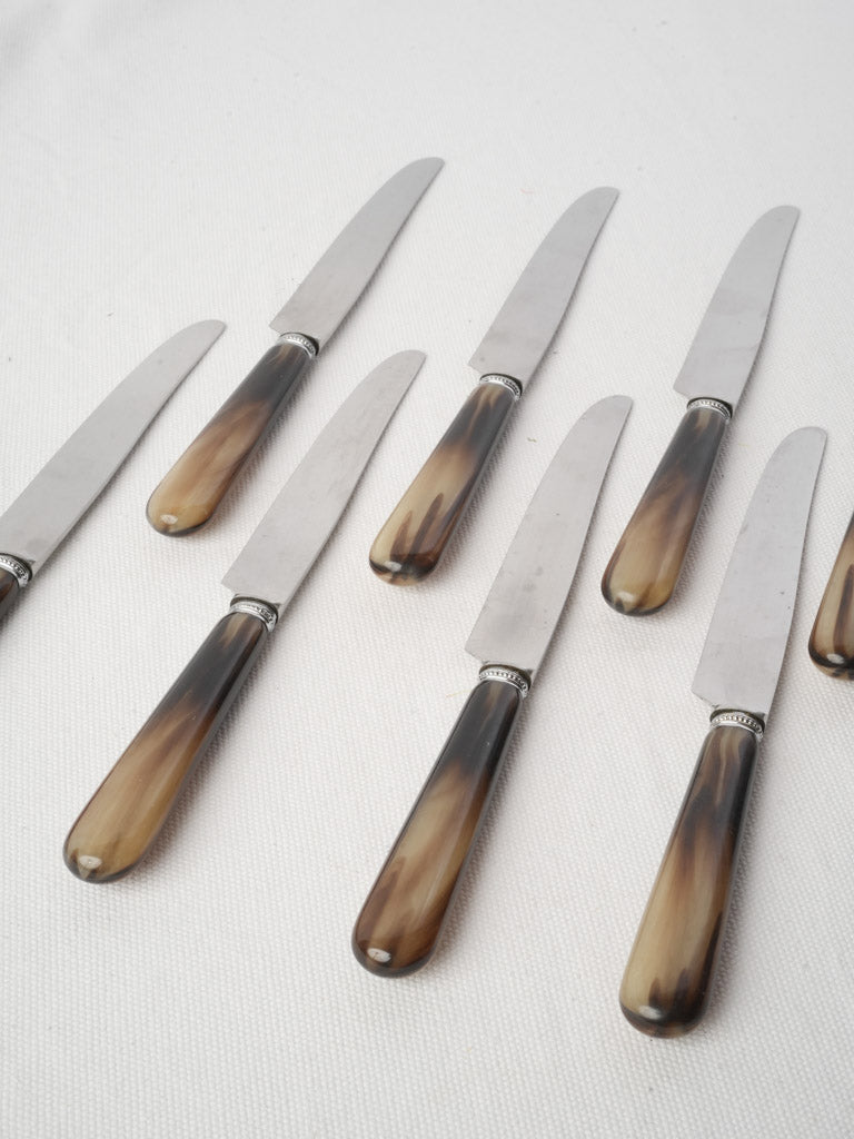 Elegant Set of Eight Thiers Table Knives W/ Faux Horn Handles - 24