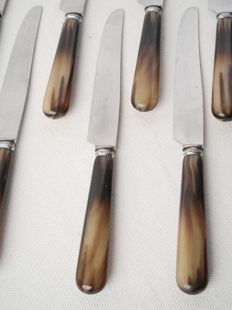 Elegant Set of Eight Thiers Table Knives W/ Faux Horn Handles - 24