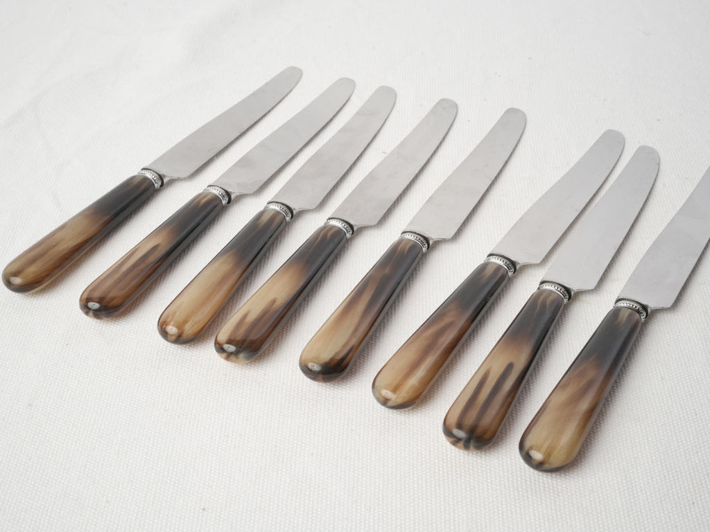 Elegant Set of Eight Thiers Table Knives W/ Faux Horn Handles - 24