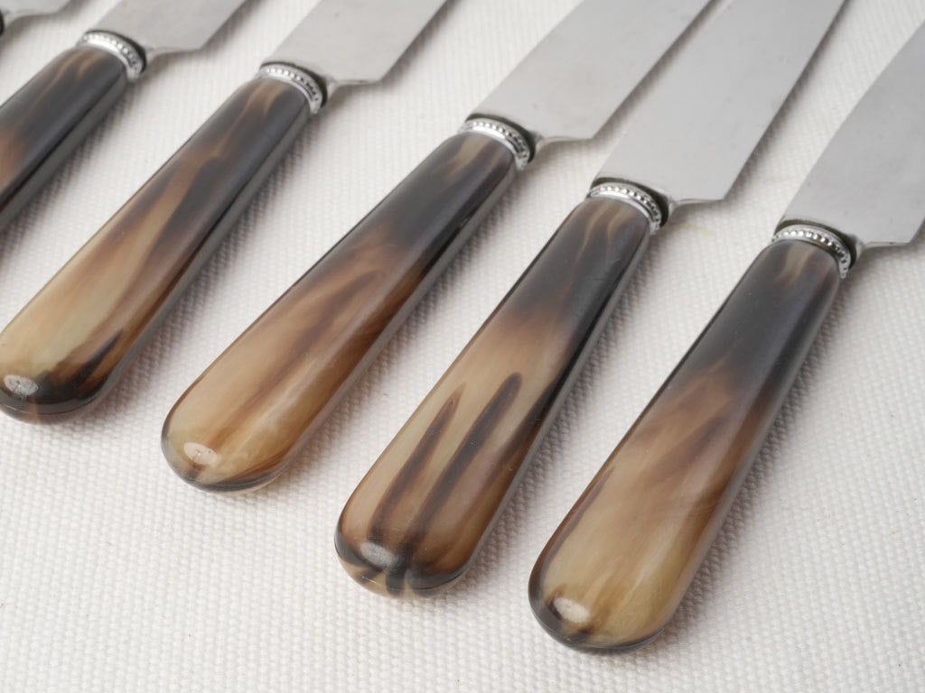 Elegant Set of Eight Thiers Table Knives W/ Faux Horn Handles - 24