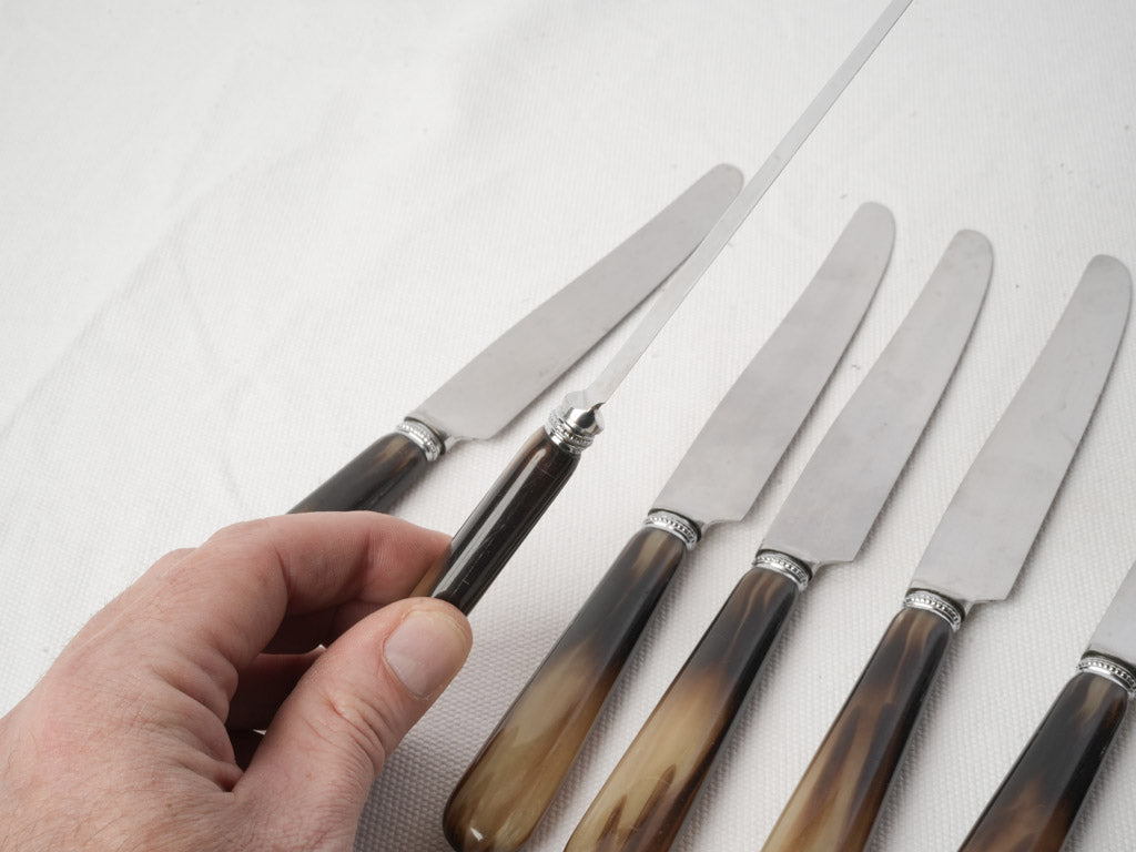 Elegant Set of Eight Thiers Table Knives W/ Faux Horn Handles - 24