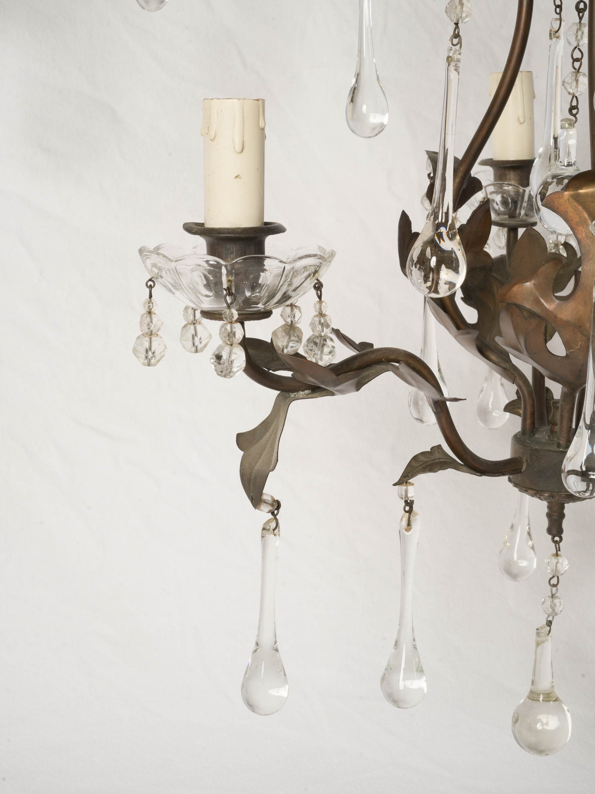Pair of Small Mid-20th-Century Italian Cut-Metal Chandeliers w/ Crystal Drops - 28¾" x 15¼"