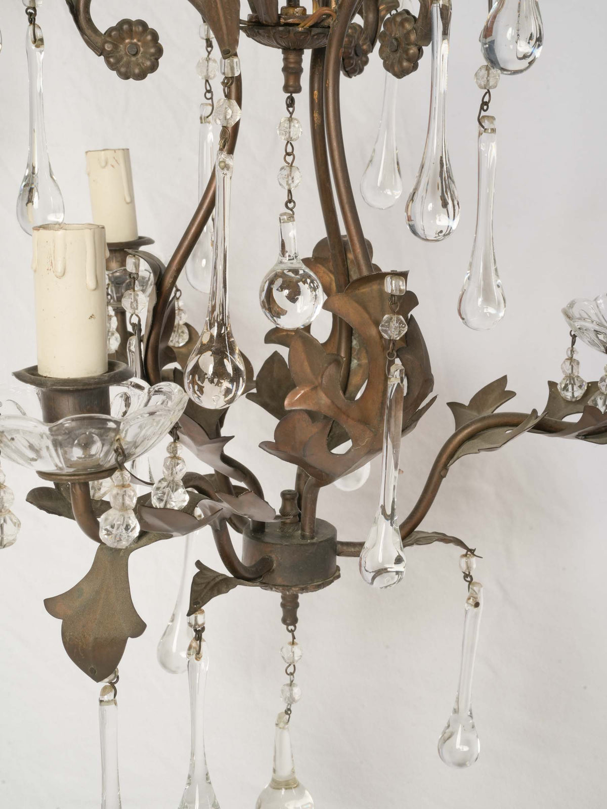 Pair of Small Mid-20th-Century Italian Cut-Metal Chandeliers w/ Crystal Drops - 28¾" x 15¼"