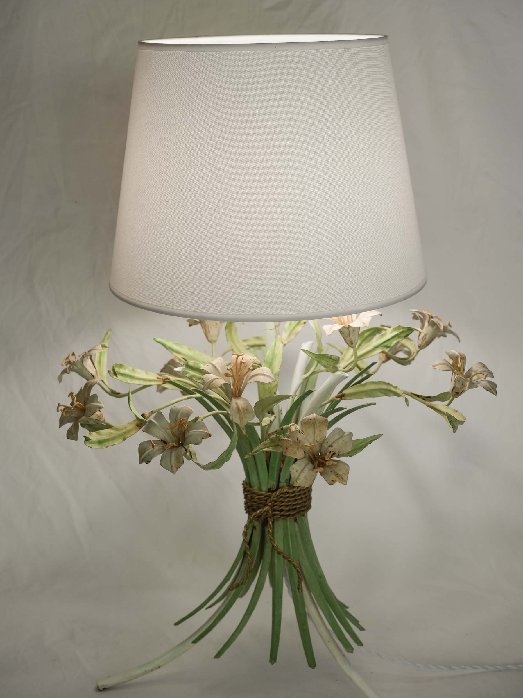 Delightful Floral Table Lamp w/ a Repurposed Painted Iron Maison Chaumette Base - 32"