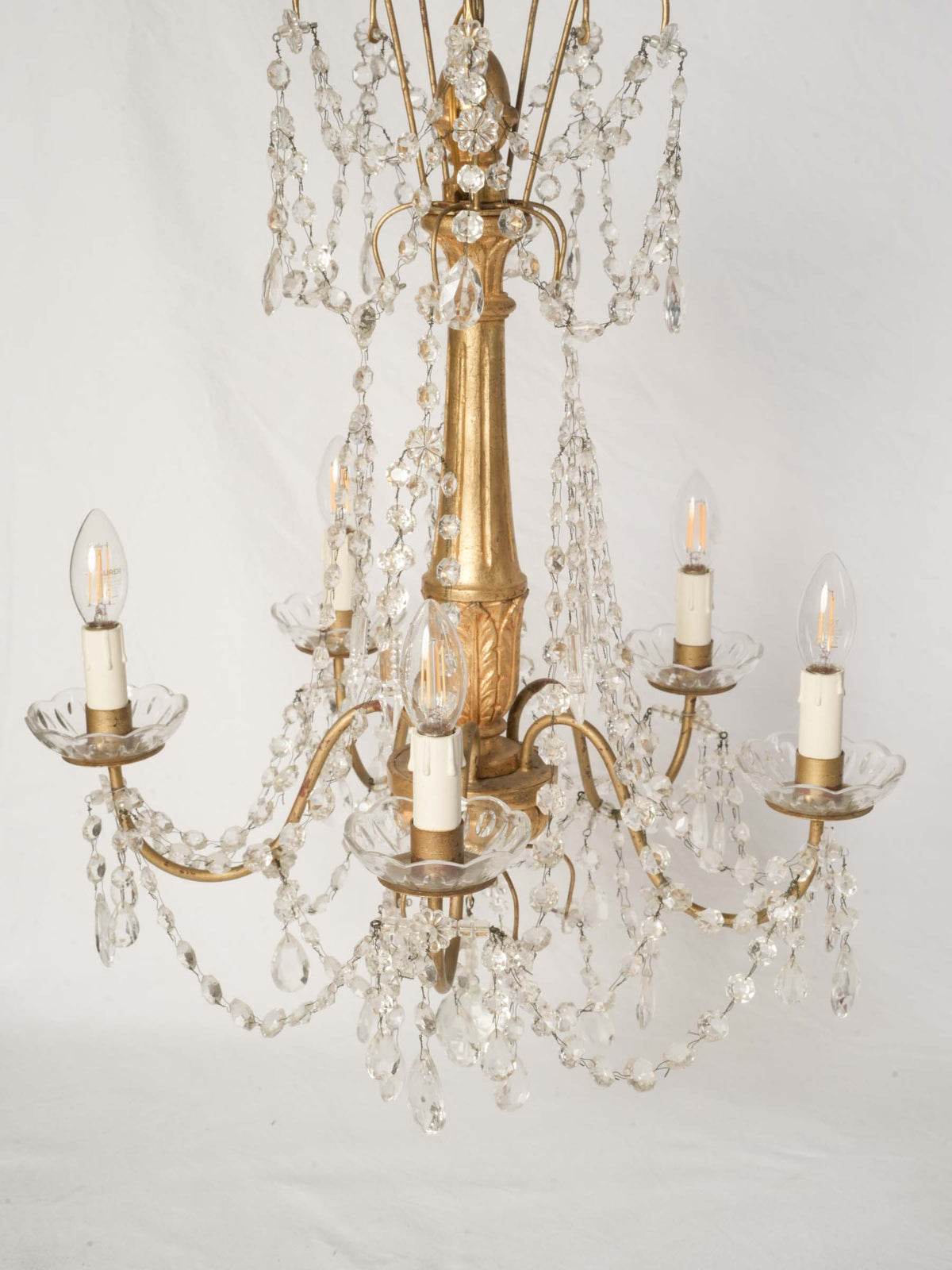 Early to Mid-20th-Century Genoese Giltwood Five-Light Chandelier