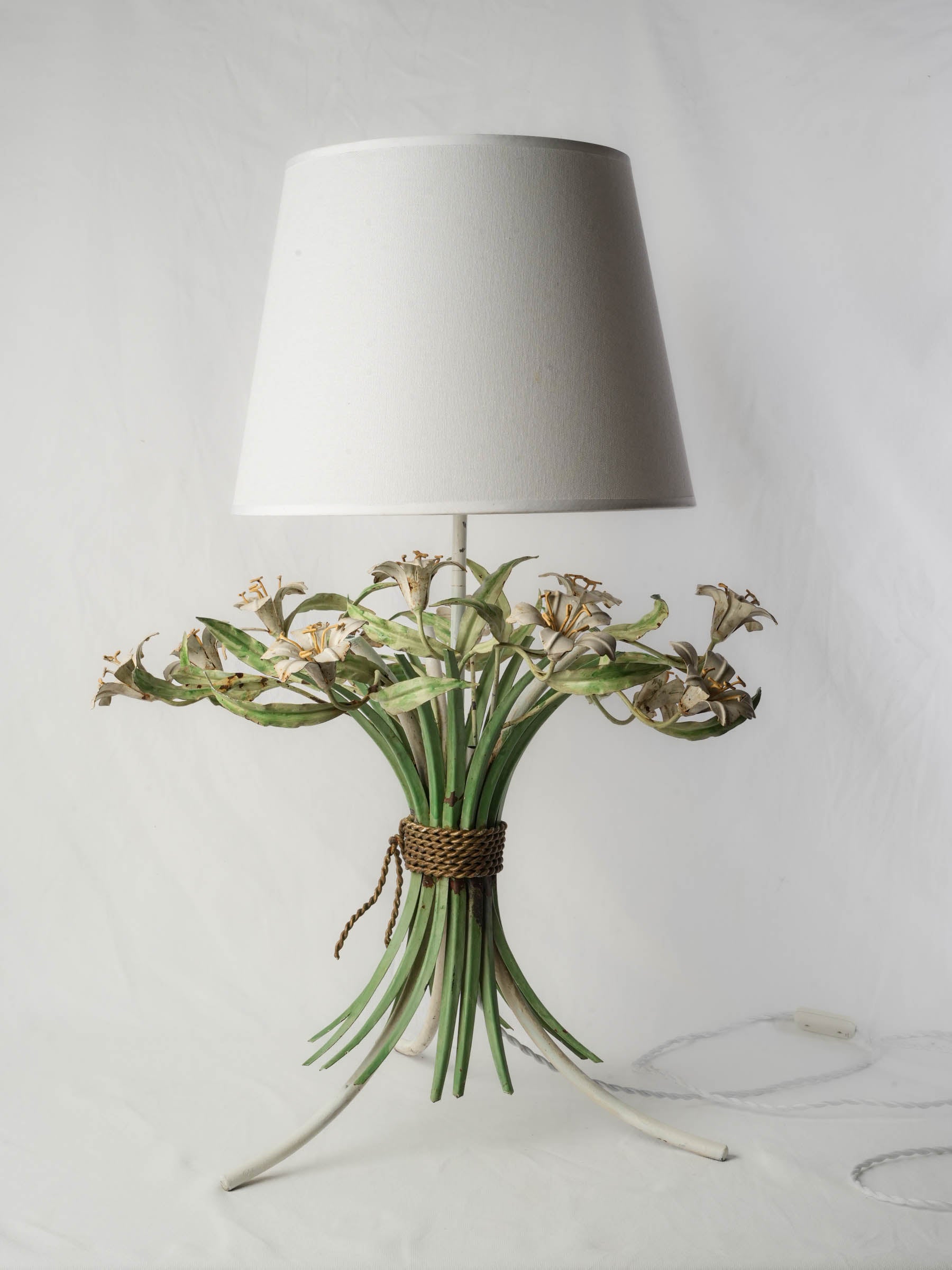 Delightful Floral Table Lamp w/ a Repurposed Painted Iron Maison Chaumette Base - 32"