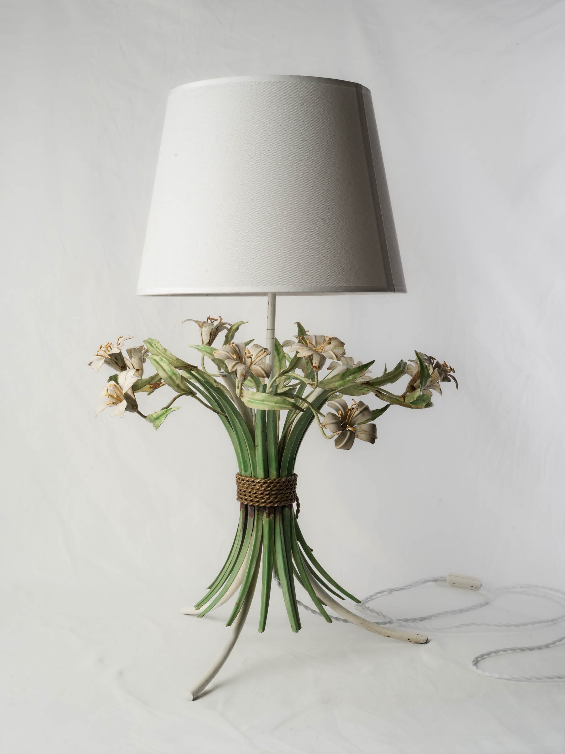 Delightful Floral Table Lamp w/ a Repurposed Painted Iron Maison Chaumette Base - 32"