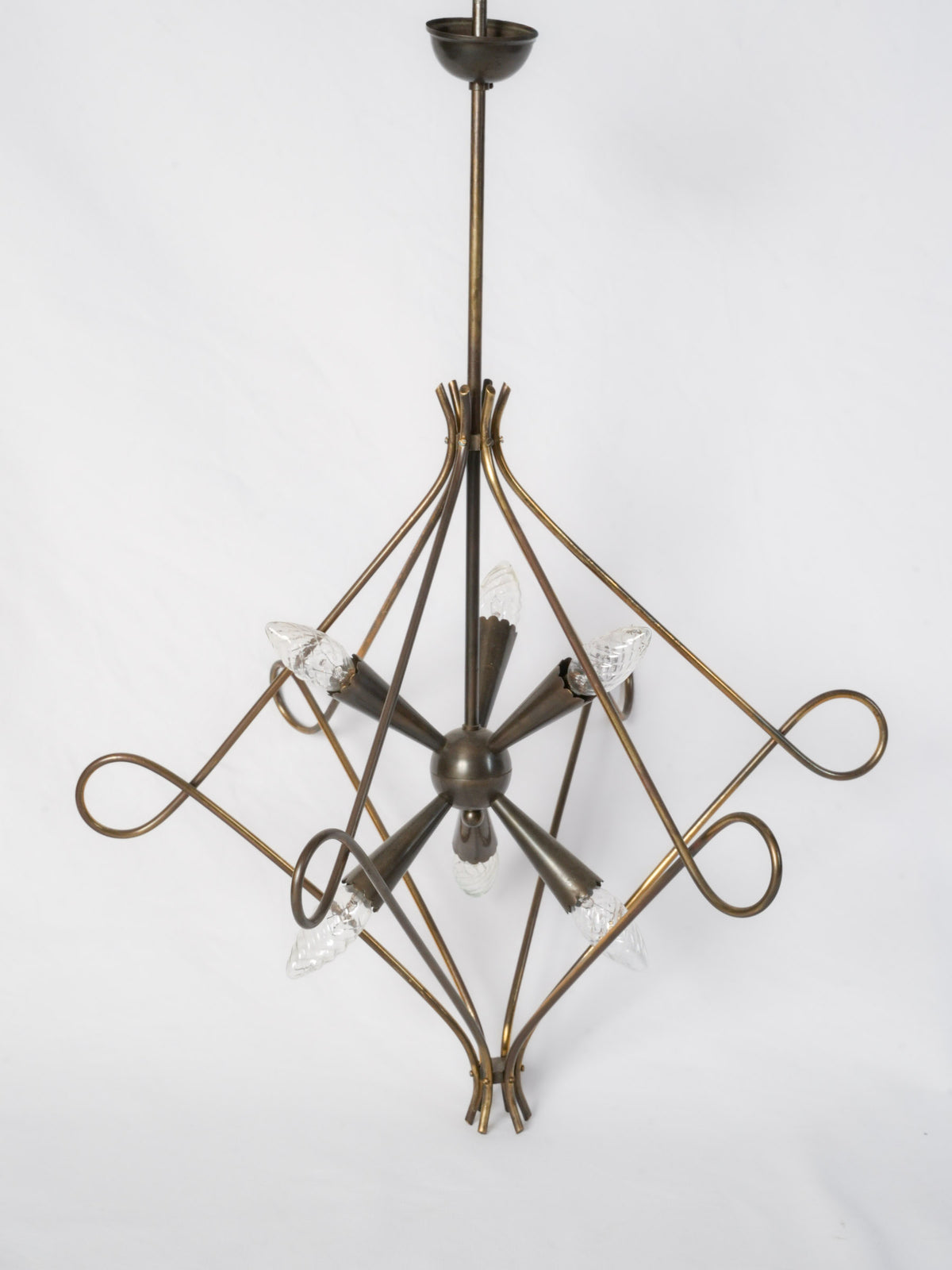 Italian Modernist Six-Light Brass Chandelier, 1950s–1960s - 32¾" x 22½"