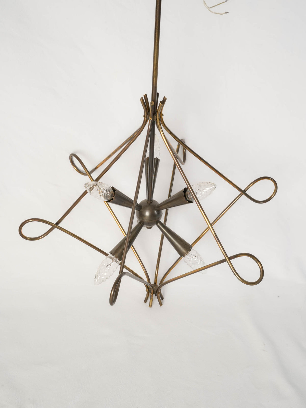 Italian Modernist Six-Light Brass Chandelier, 1950s–1960s - 32¾" x 22½"