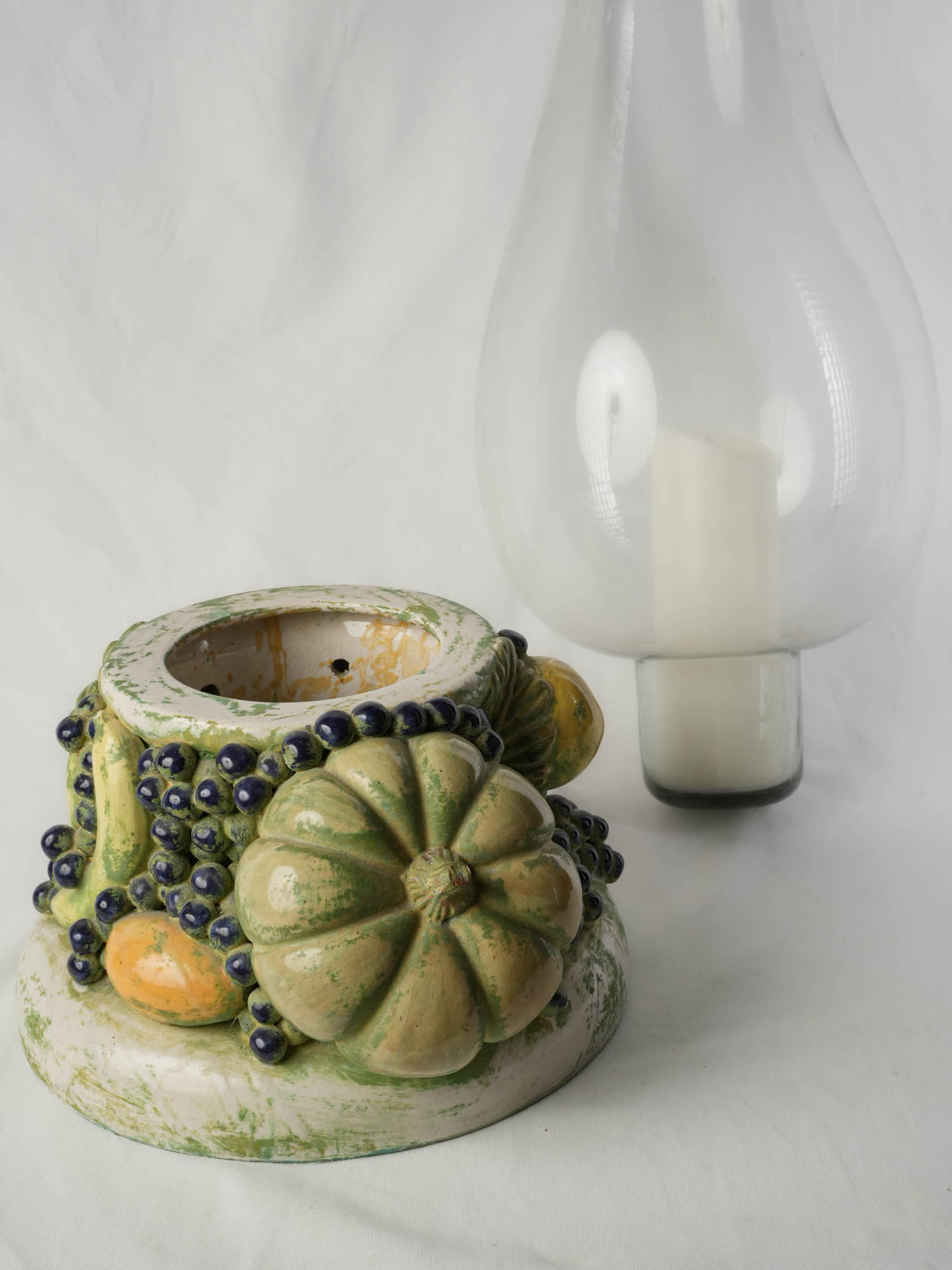 Aged verdigris-style hurricane lamp