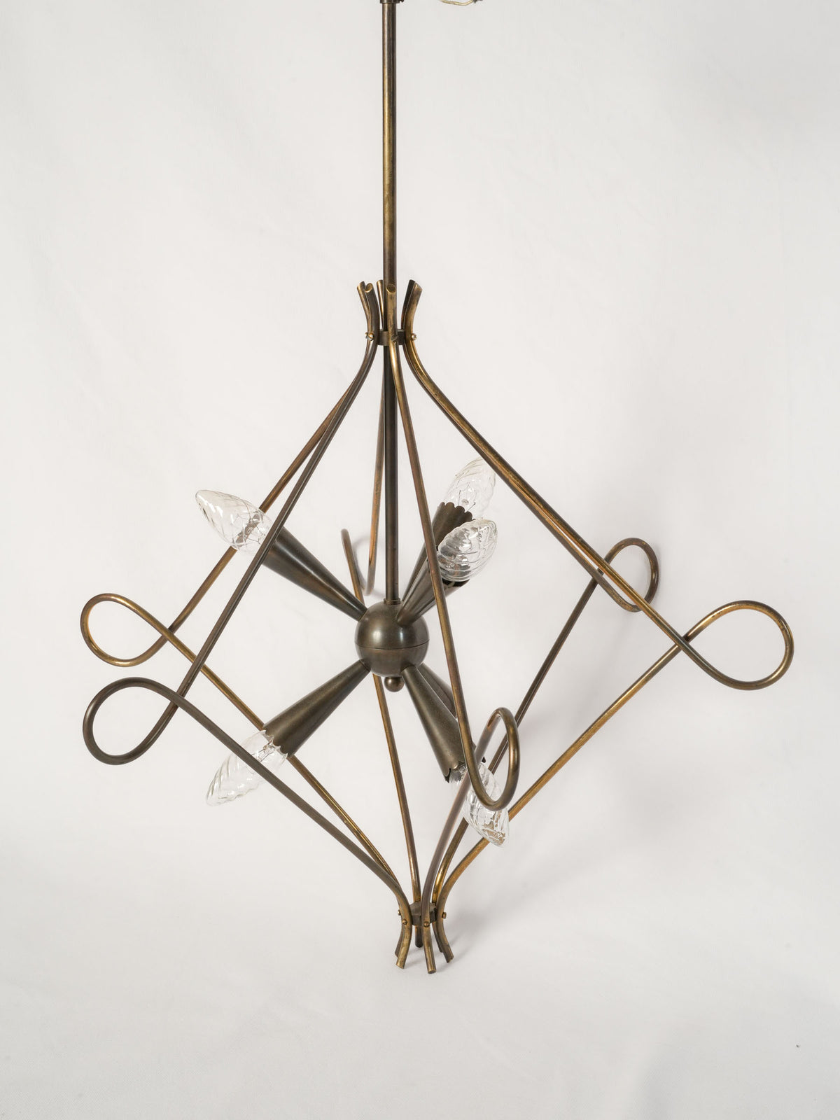 Italian Modernist Six-Light Brass Chandelier, 1950s–1960s - 32¾" x 22½"