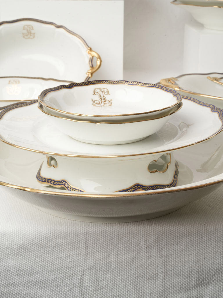 Refined Gilt Blue Porcelain Set