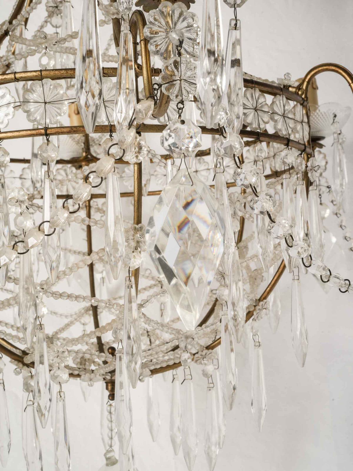 1950s Italian Balloon-Form Chandelier w/ Lace-Like Glass Bead Trellis - 37"