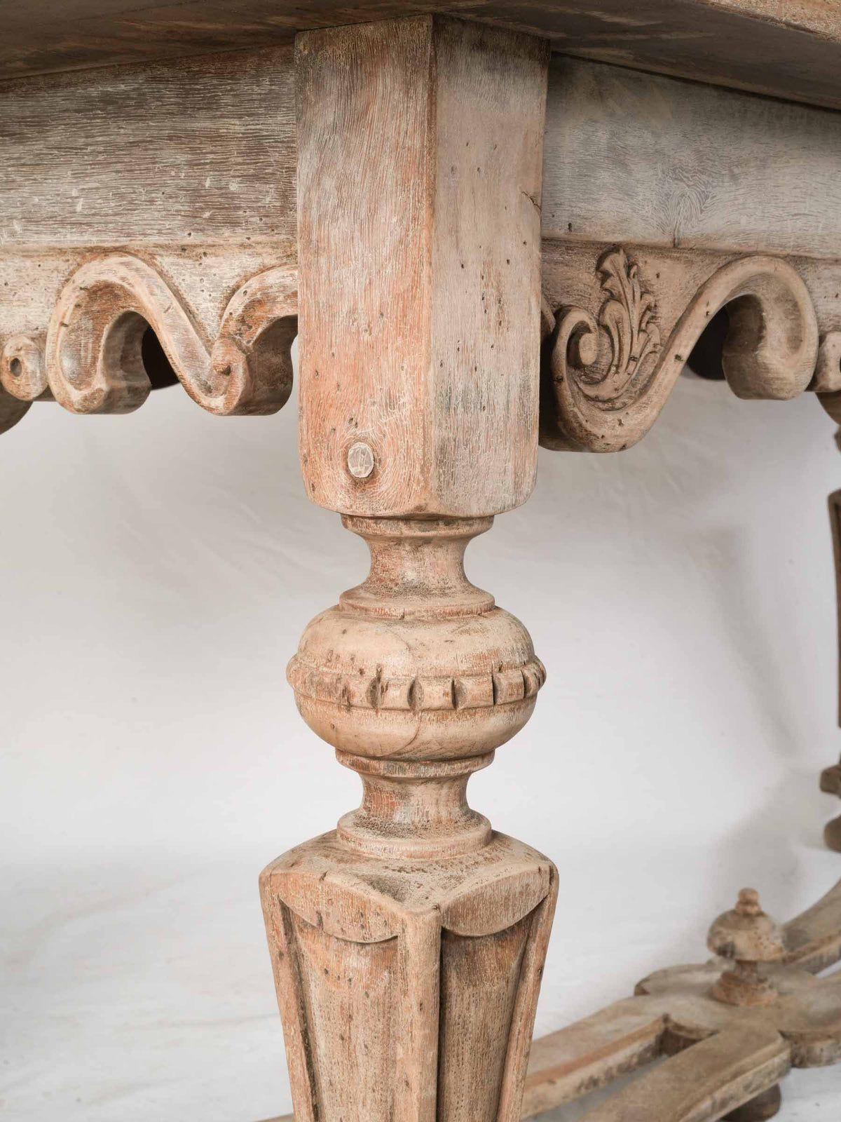 Early 20th-Century Hand-Carved Center Table in Stripped Walnut - 80"