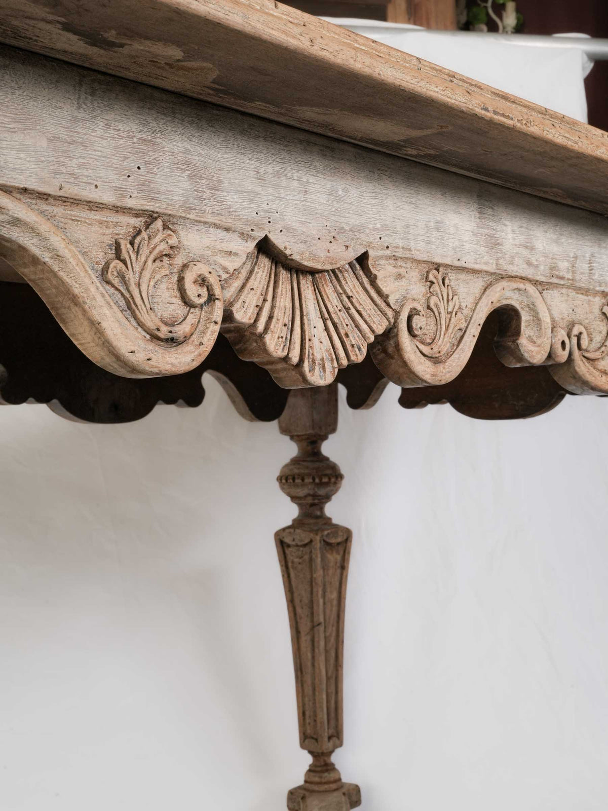 Early 20th-Century Hand-Carved Center Table in Stripped Walnut - 80"