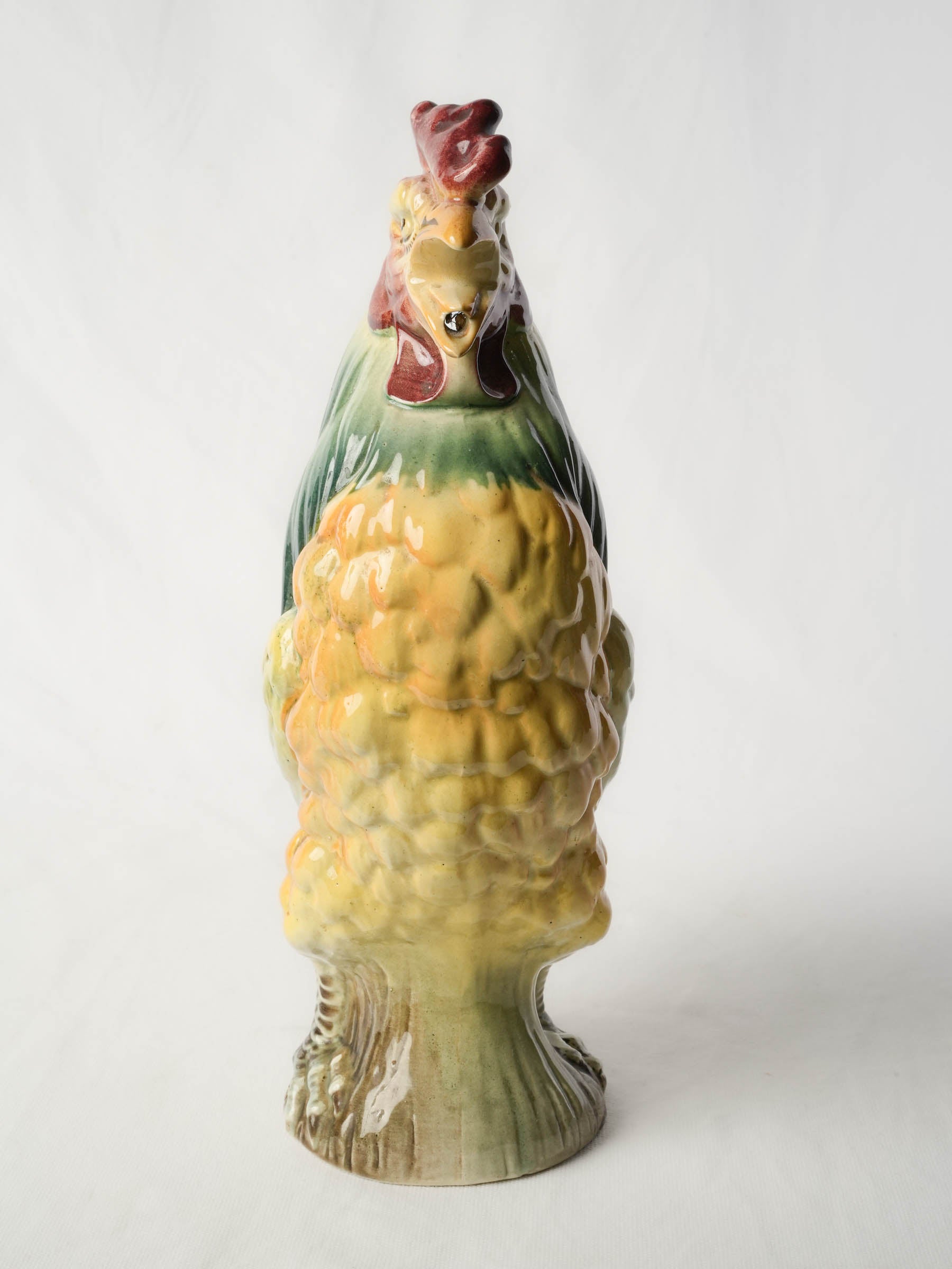 Striking French Saint-Clément Majolica Rooster-Form Pitcher, Early 20th Century - 15"