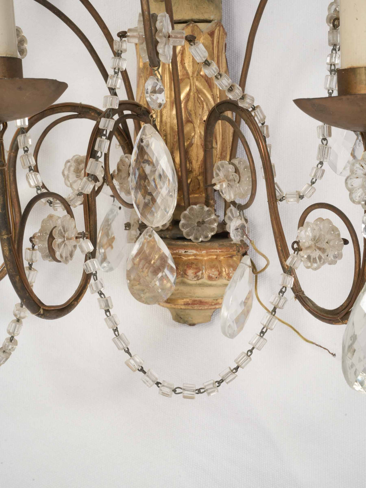 Pair of Large Genoese Giltwood and Cut-Glass Three-Light Sconces, Circa 1900 - 22½" x 14½"