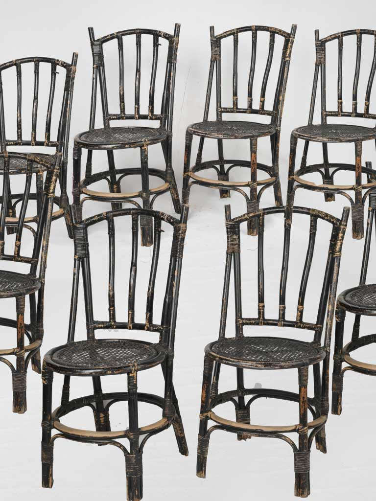 Vintage rustic rattan dining chairs