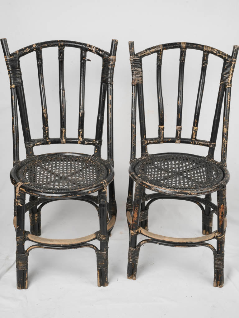 Weathered patina artisanal rattan chairs