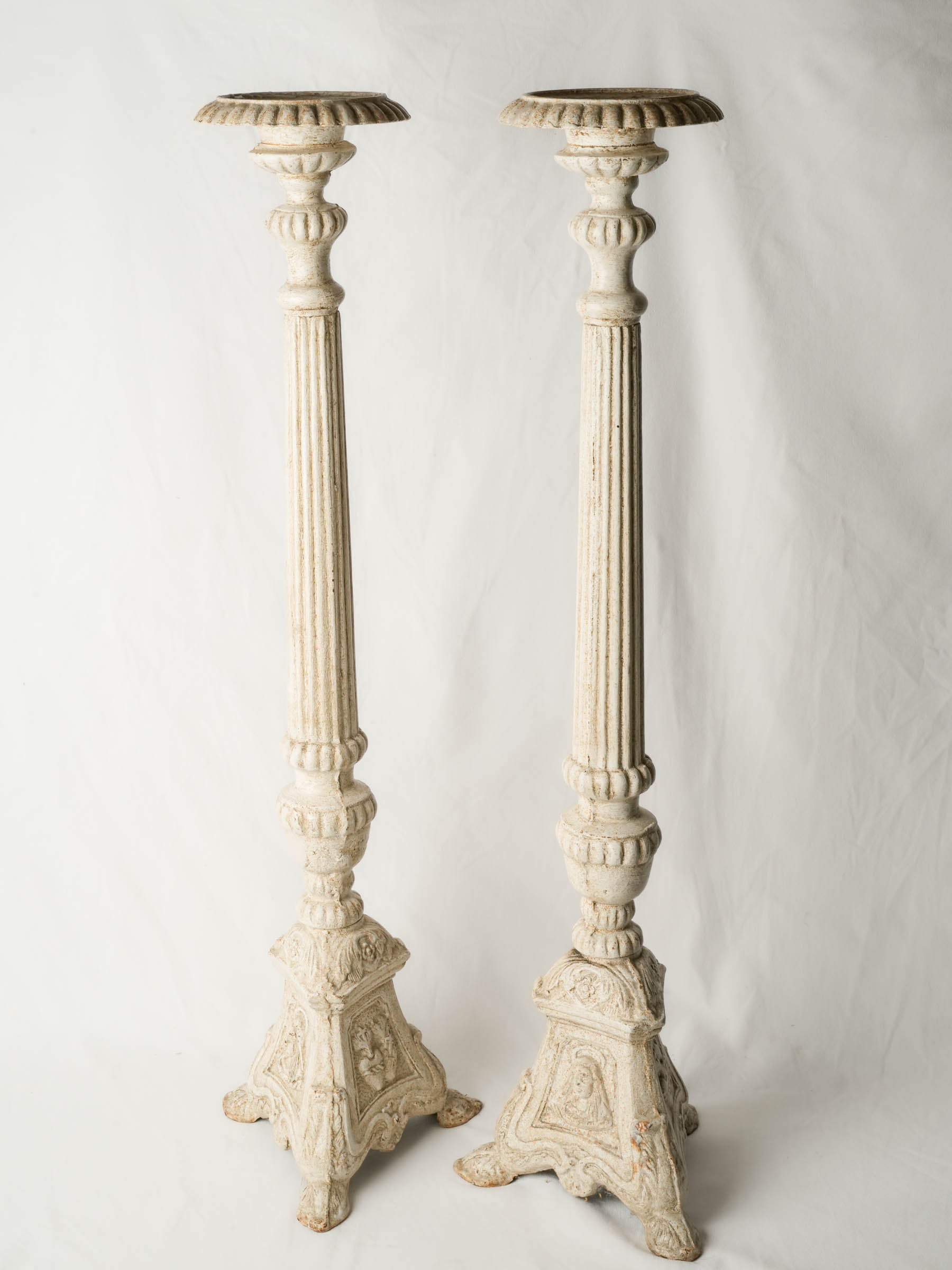 Pair of Tall Painted French Cast Iron Pricket Candlesticks- 39¾"