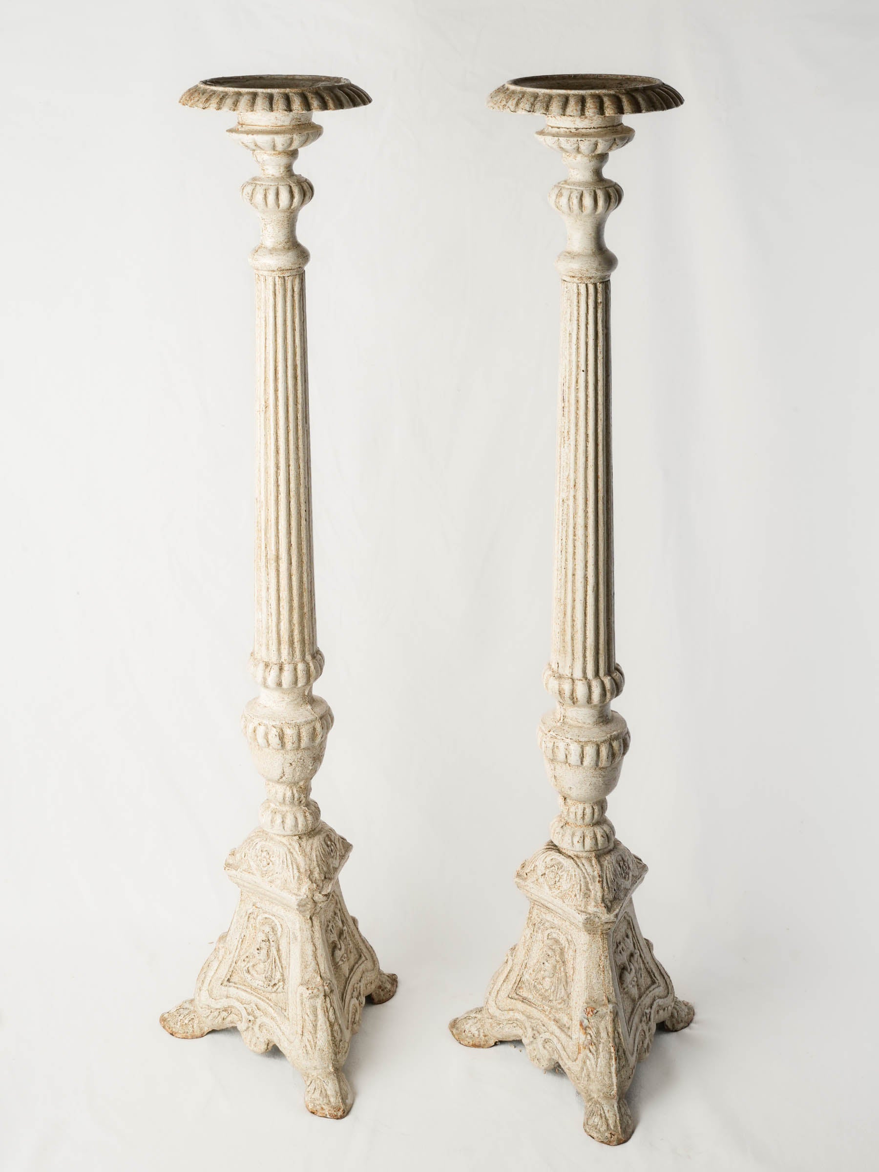 Pair of Tall Painted French Cast Iron Pricket Candlesticks- 39¾"