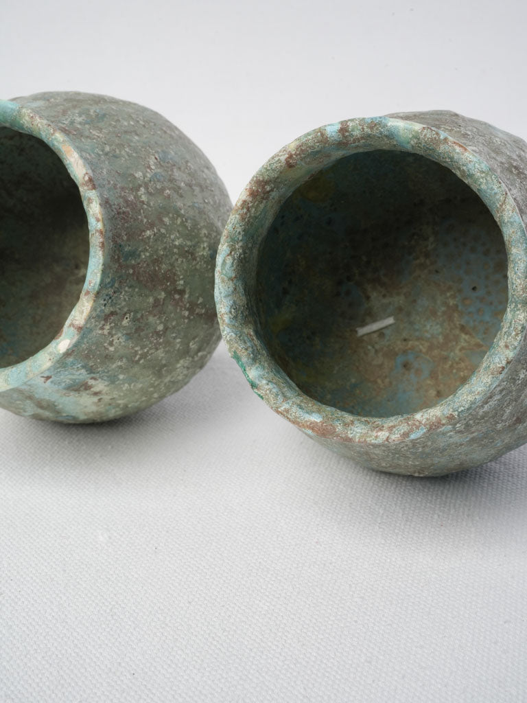 Artistic green sculptural ceramic vases