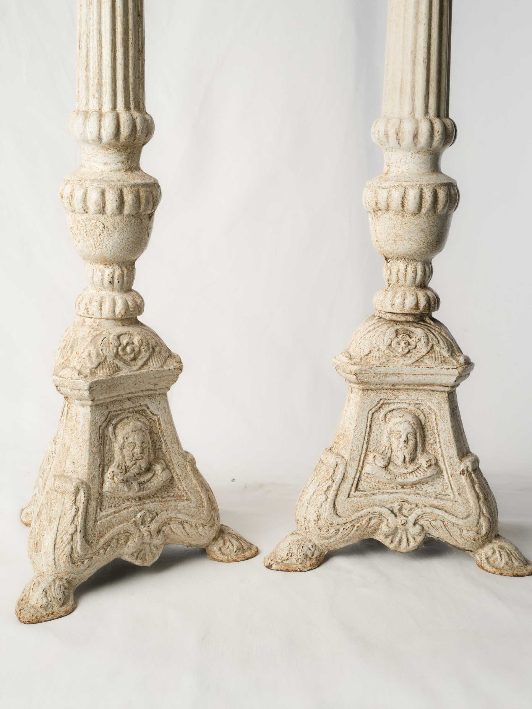 Pair of Tall Painted French Cast Iron Pricket Candlesticks- 39¾"