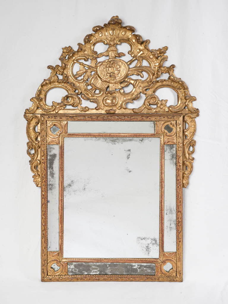 Antique French Giltwood Mirror w/ Elaborate Openwork Crest - 44" x 29½"