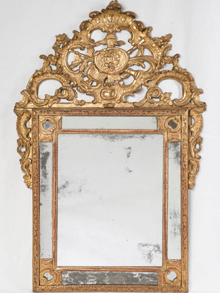 Antique French Giltwood Mirror w/ Elaborate Openwork Crest - 44" x 29½"