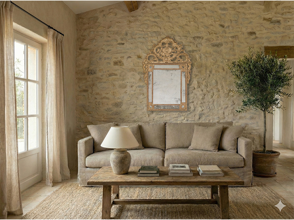 Antique French Giltwood Mirror w/ Elaborate Openwork Crest - 44" x 29½"