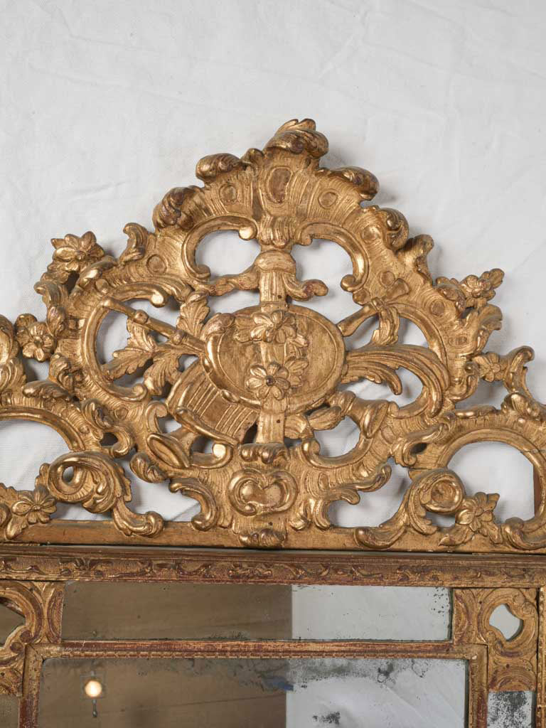 Antique French Giltwood Mirror w/ Elaborate Openwork Crest - 44" x 29½"