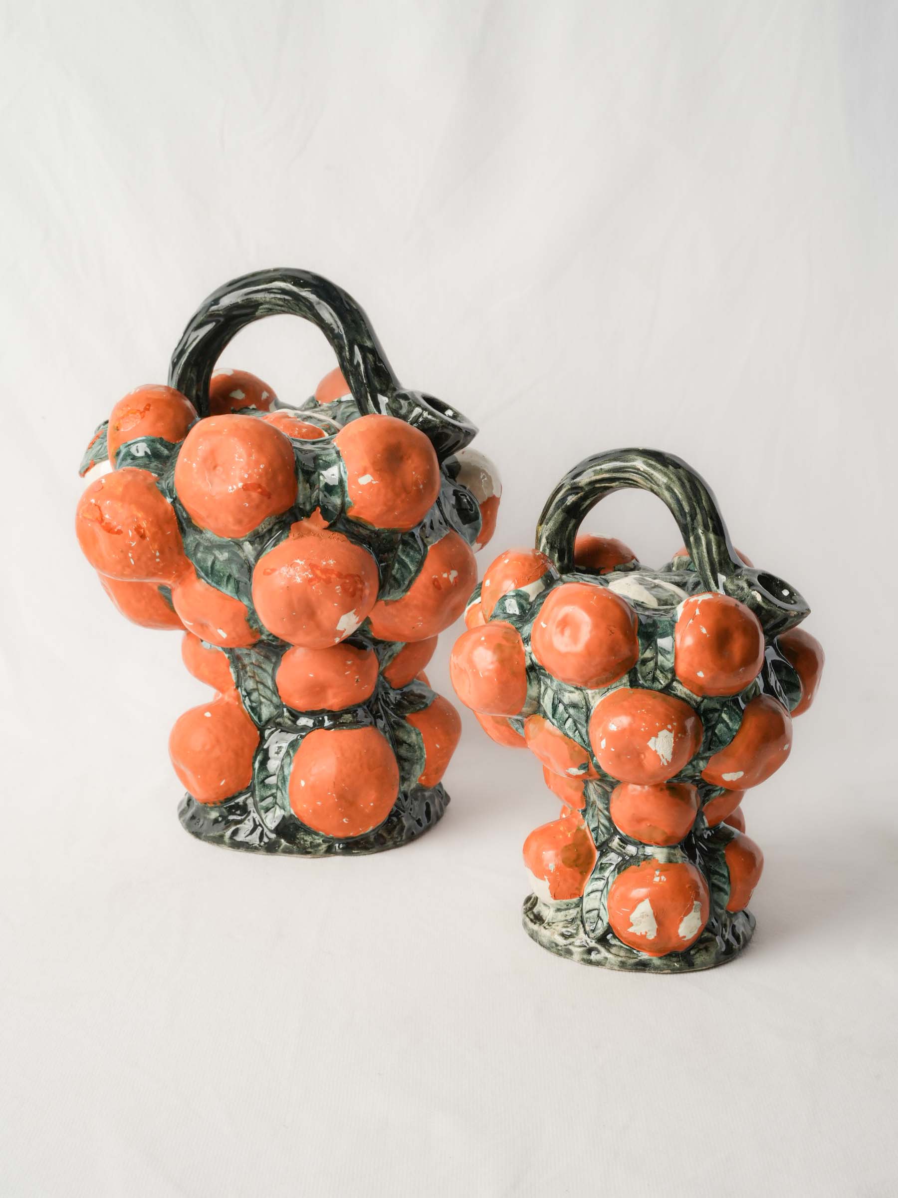 Pair of Graduated Spanish Orange-Shaped Ceramic Jugs, Circa 1960 - 11¾"