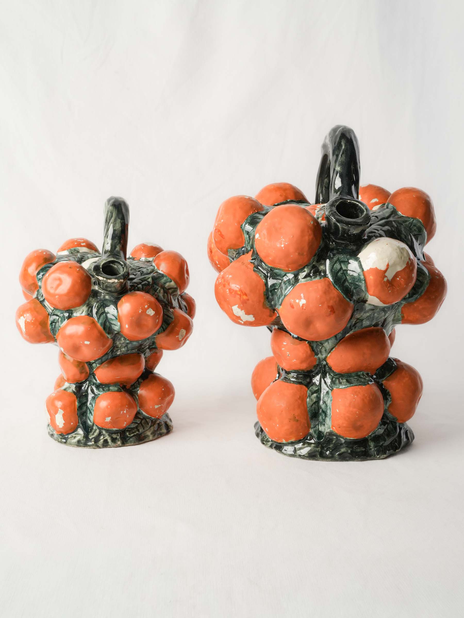 Pair of Graduated Spanish Orange-Shaped Ceramic Jugs, Circa 1960 - 11¾"