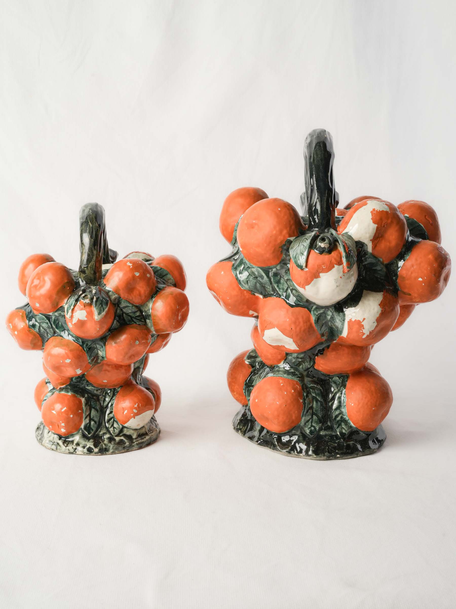 Pair of Graduated Spanish Orange-Shaped Ceramic Jugs, Circa 1960 - 11¾"