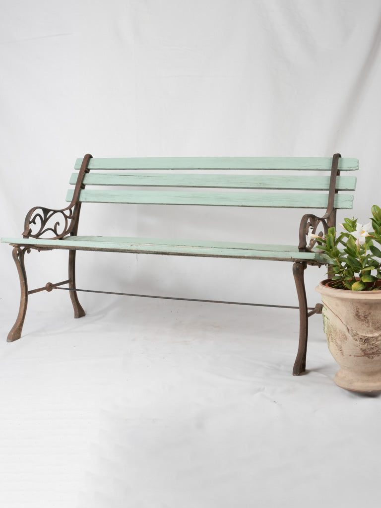 Antique French slatted garden bench - cast iron & timber 48"