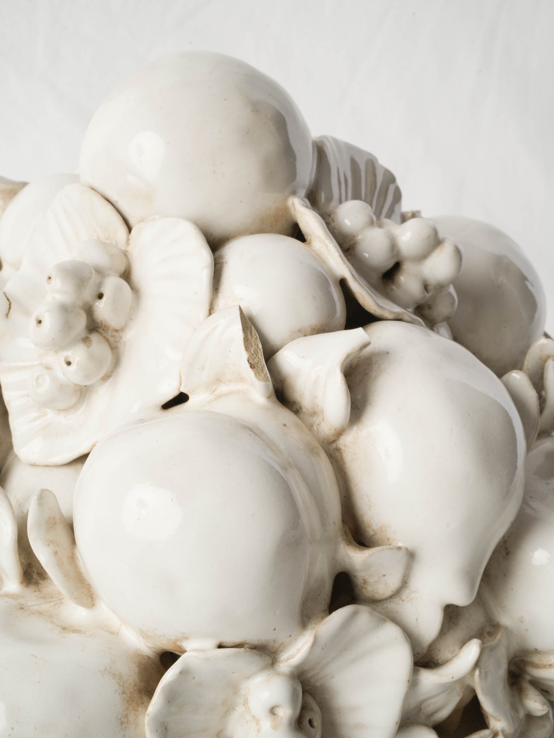 Hand-Modelled Monochrome Glazed Terracotta Fruit Basket Centerpiece, Mid-20th Century - 11½"