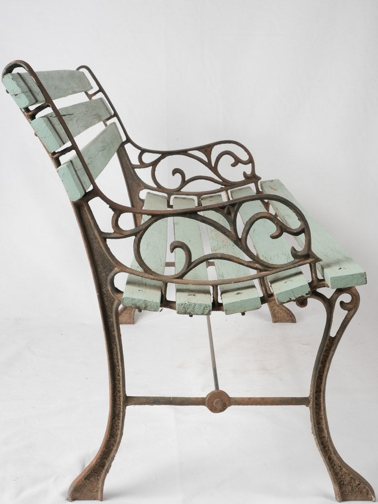 Antique French slatted garden bench - cast iron & timber 48"