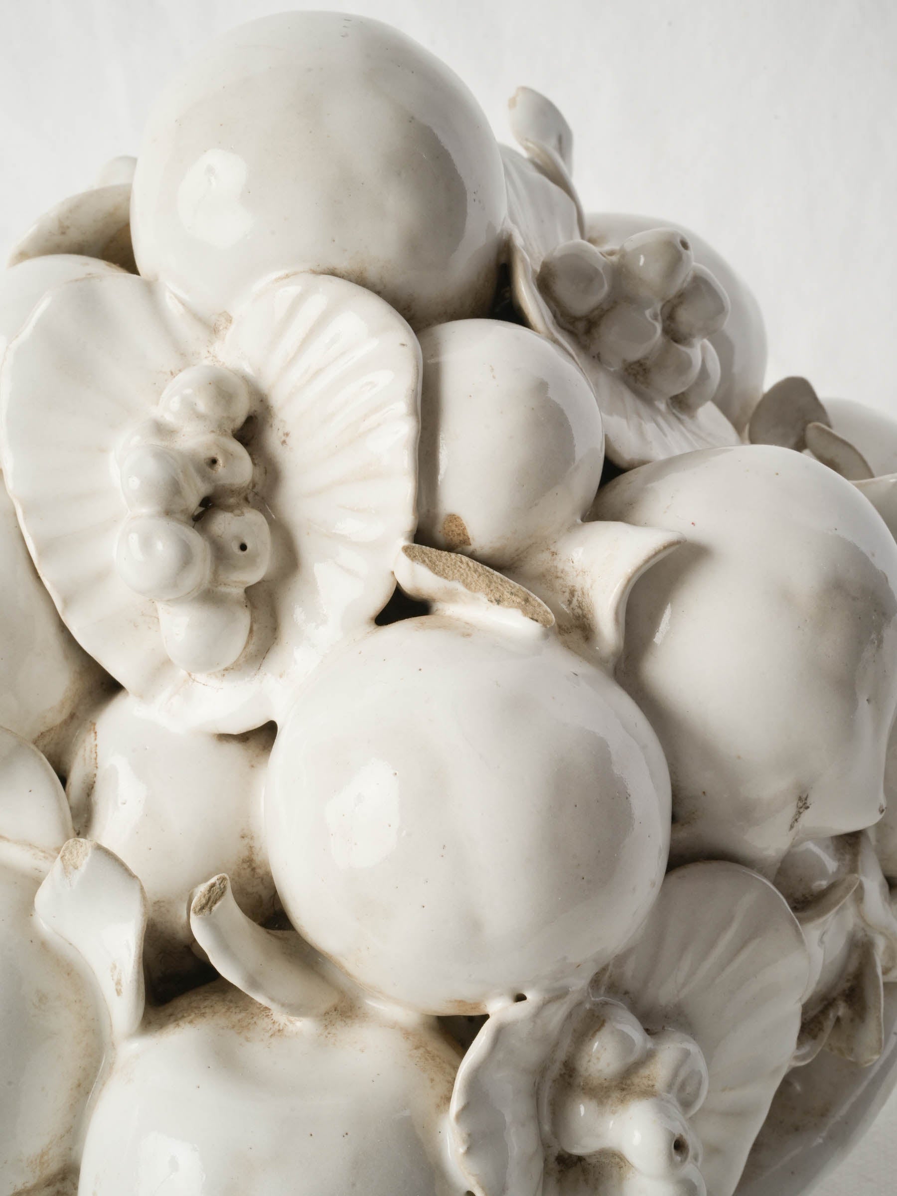 Hand-Modelled Monochrome Glazed Terracotta Fruit Basket Centerpiece, Mid-20th Century - 11½"