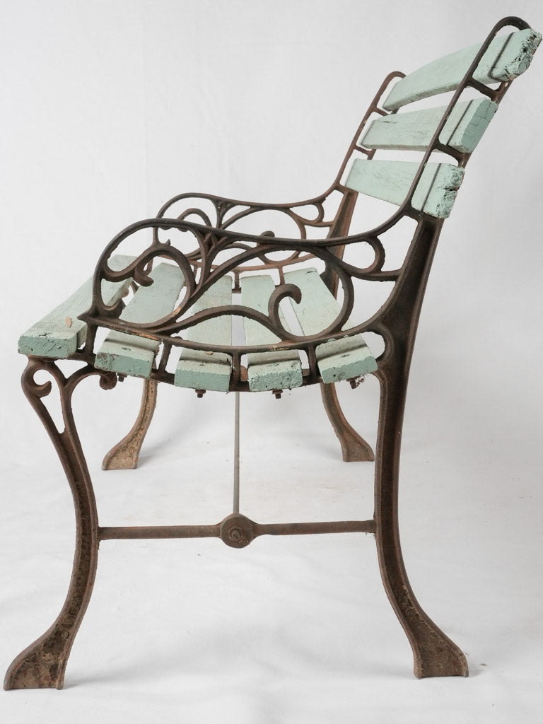 Antique French slatted garden bench - cast iron & timber 48"