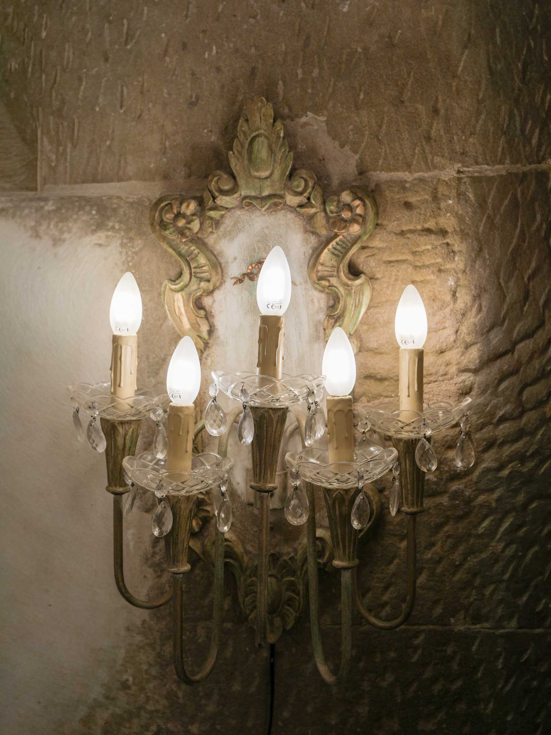 Mid 20th century Neo-Rococo Five-Light Wall Sconce w/ Crystal Prisms - 25¼"
