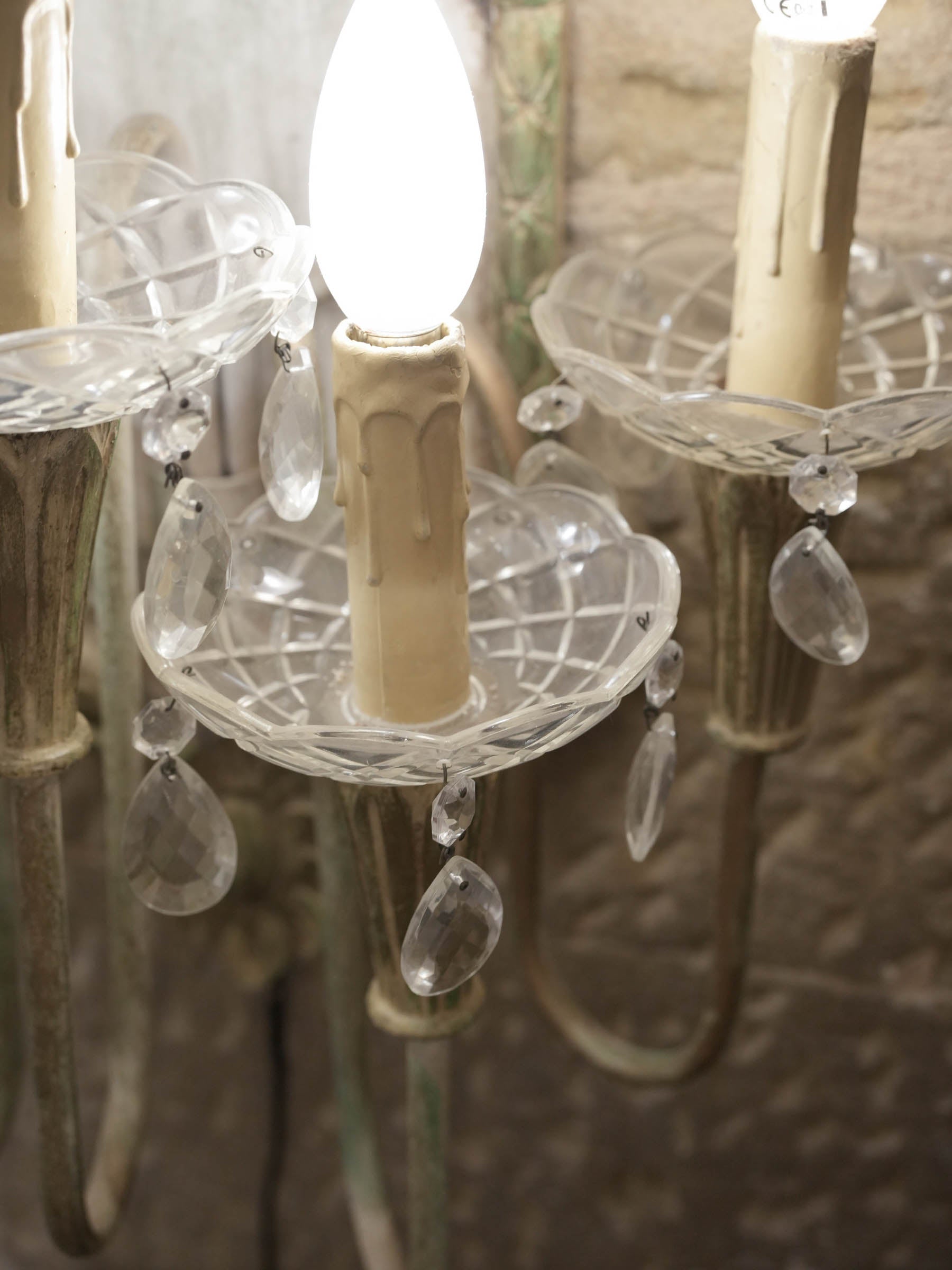 Mid 20th century Neo-Rococo Five-Light Wall Sconce w/ Crystal Prisms - 25¼"