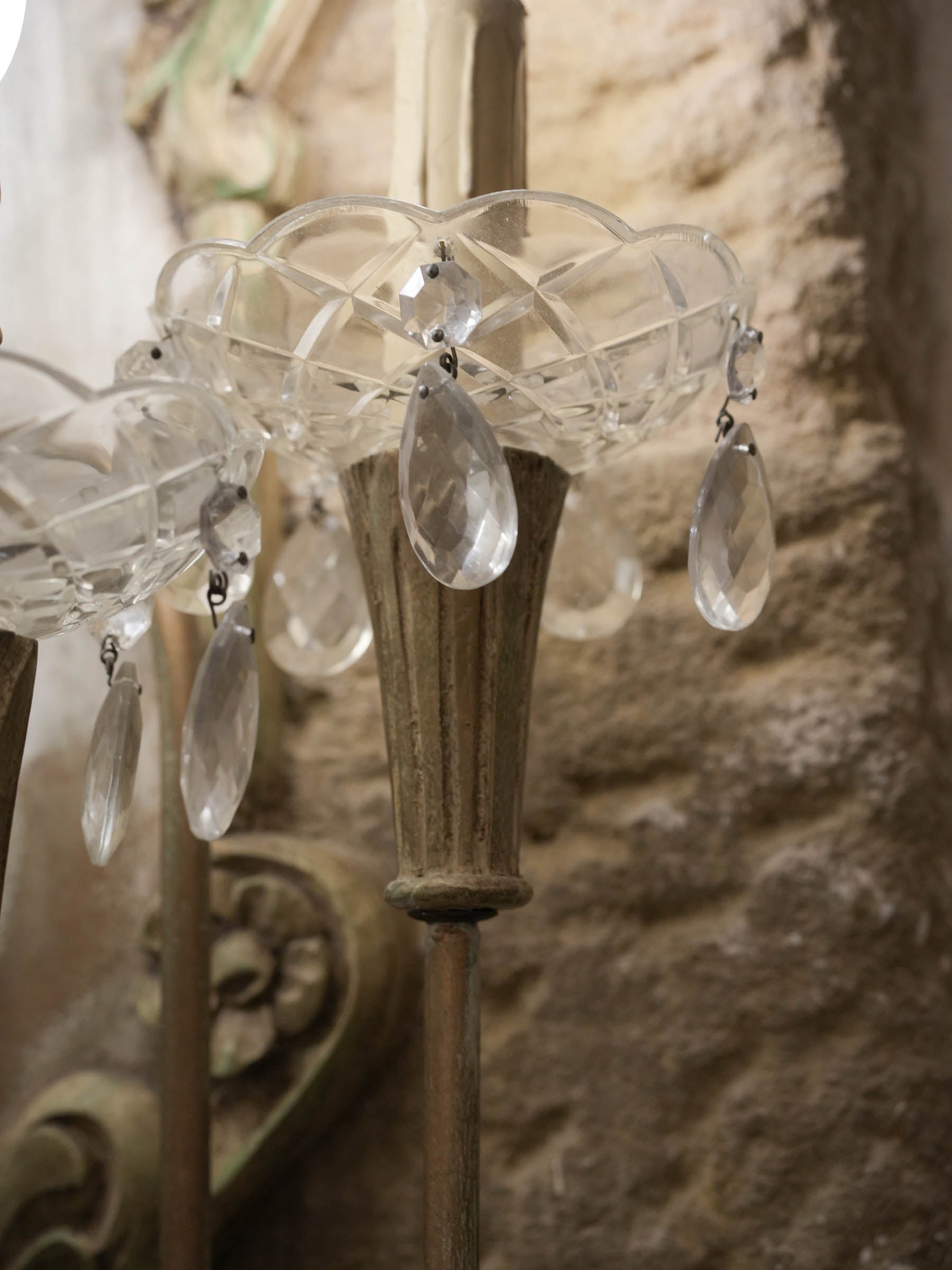 Mid 20th century Neo-Rococo Five-Light Wall Sconce w/ Crystal Prisms - 25¼"