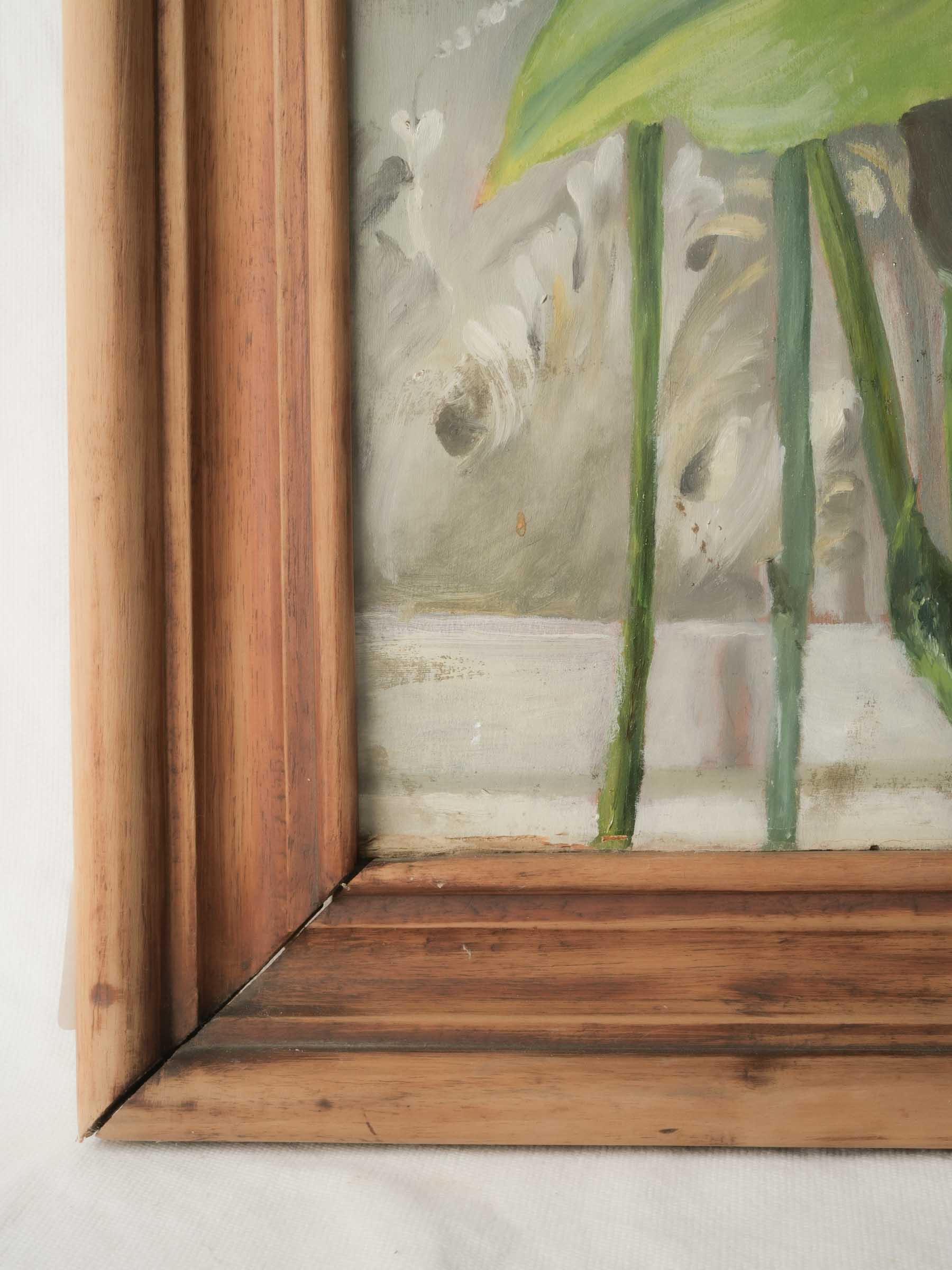 1970s Vertical Oil on Canvas of Calla Lilies in a Natural Wood Frame - 40¼" x 19"