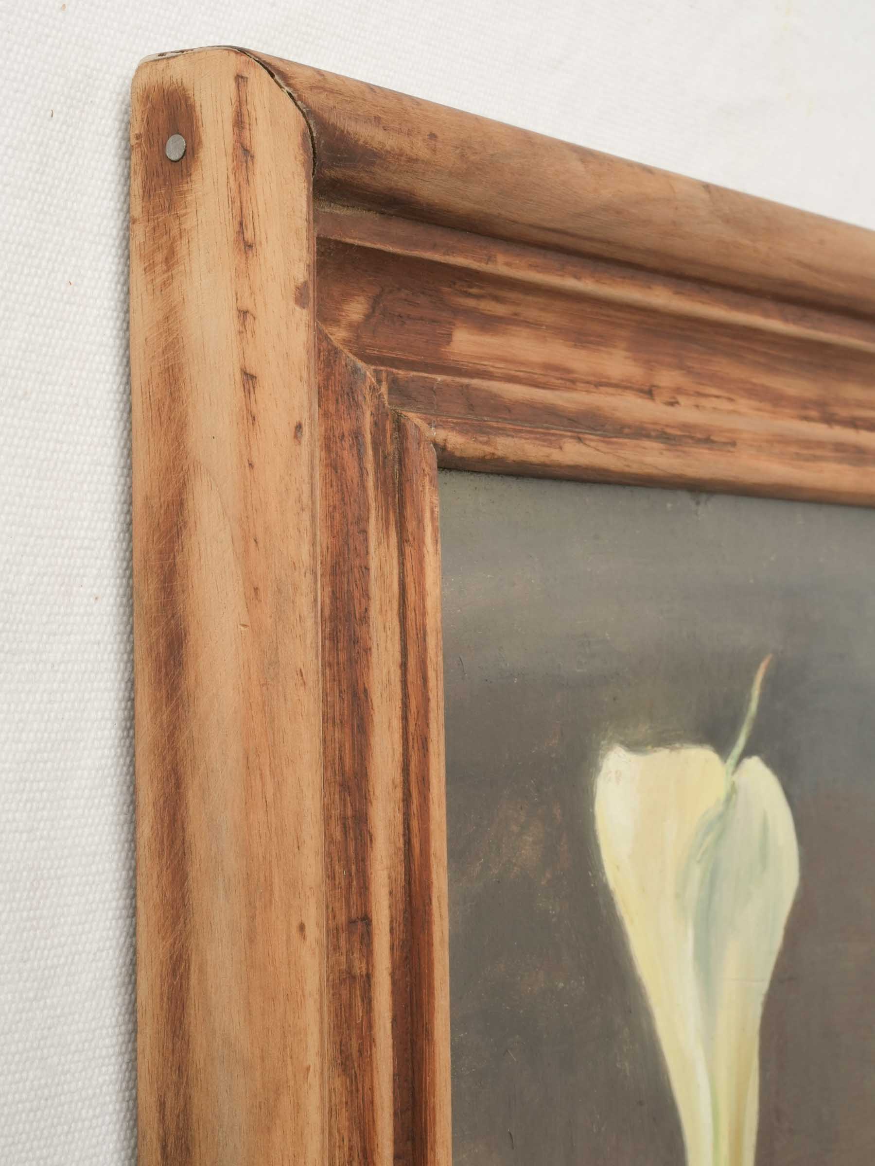 1970s Vertical Oil on Canvas of Calla Lilies in a Natural Wood Frame - 40¼" x 19"
